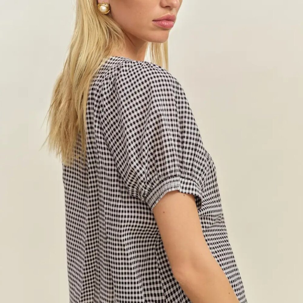 BEST Reformation Calia Top XS/M Remy Check Black White French Blouse - Picture 3 of 6
